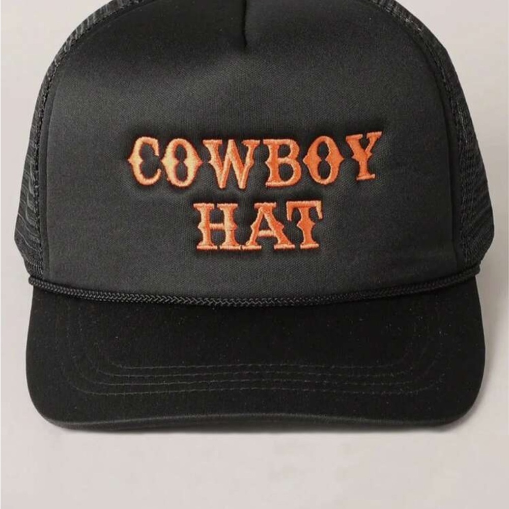Black Trucker Hat with Orange Cowboy Hat Embroidery